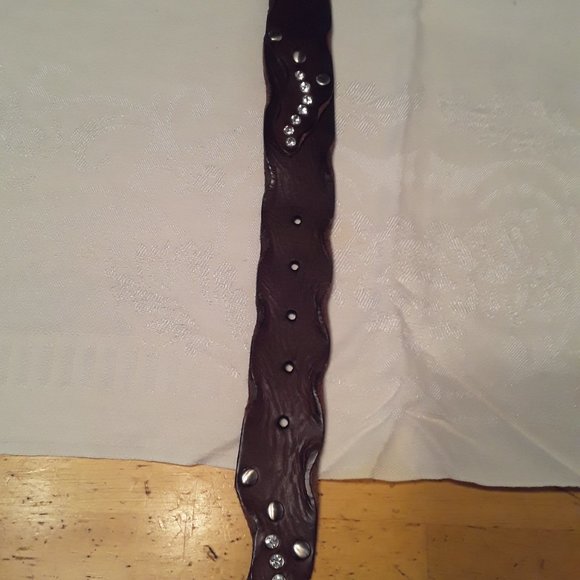 BROWN LEATHER BELT WITH RINESTONES SIZE XL - Picture 3 of 5